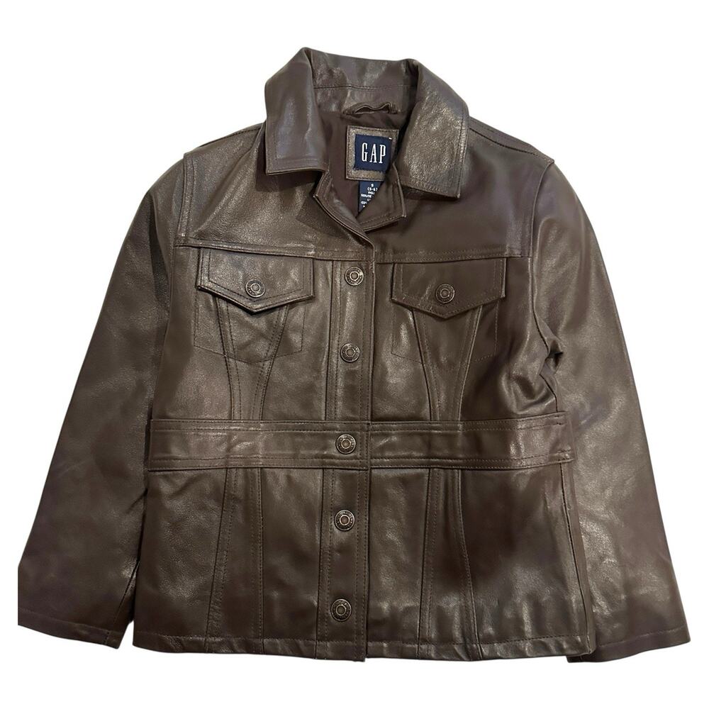 GAP Brown Faux Leather Button-Up Jacket